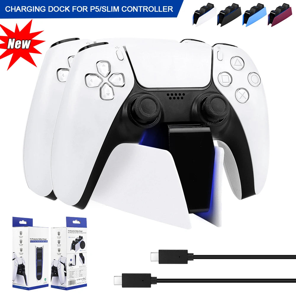 NEW Fast Dual Charging Station for PS5 Dual Wireless Game Controller Handle Charging Dock Stand for PS5 Slim Gamepad W LED