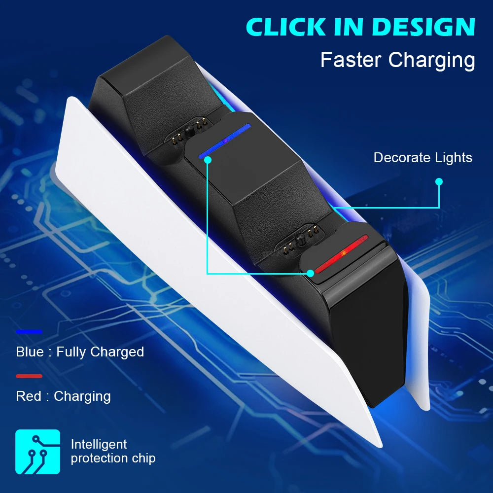 NEW Fast Dual Charging Station for PS5 Dual Wireless Game Controller Handle Charging Dock Stand for PS5 Slim Gamepad W LED