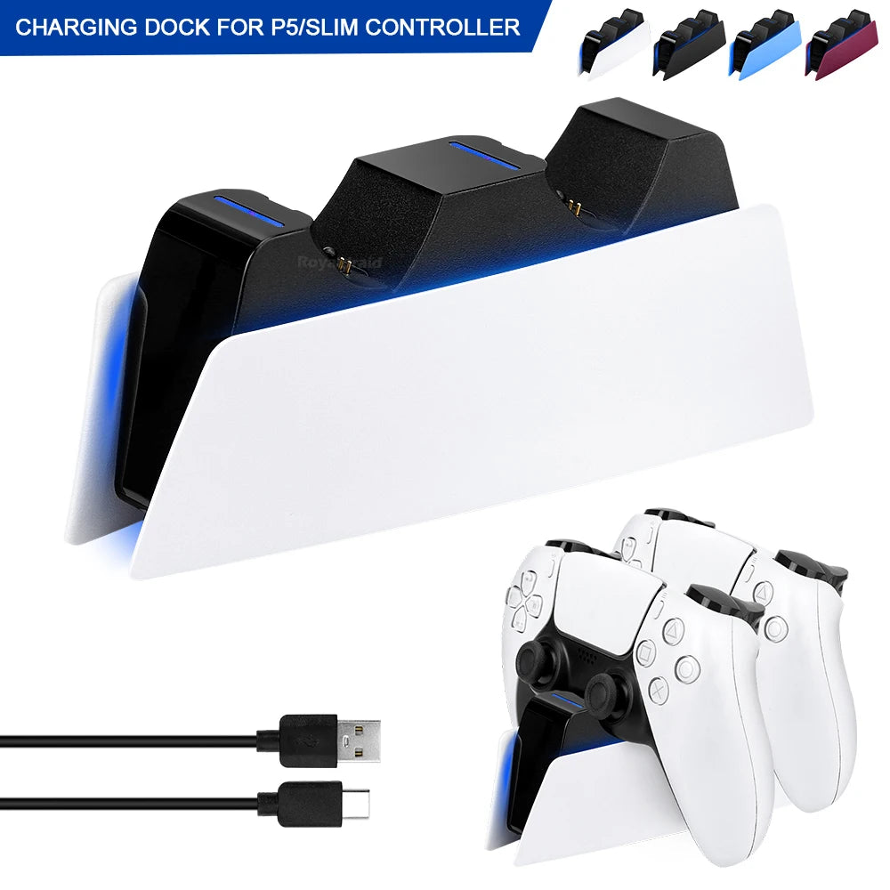 NEW Fast Dual Charging Station for PS5 Dual Wireless Game Controller Handle Charging Dock Stand for PS5 Slim Gamepad W LED