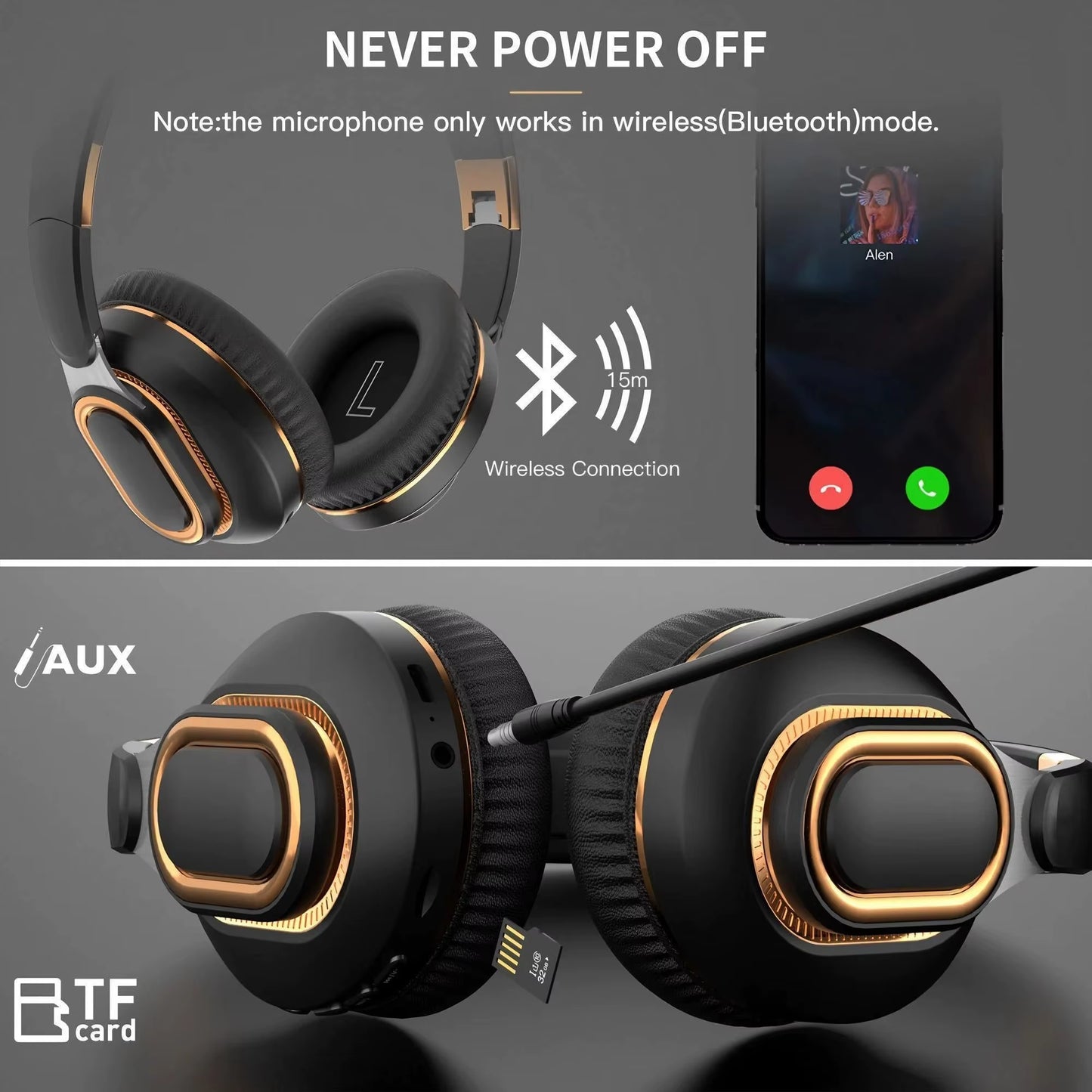 Wireless Headphones, Hifi Sound with Microphone, Gaming Headset for PC, Enjoy Music, Portable Wireless Audio