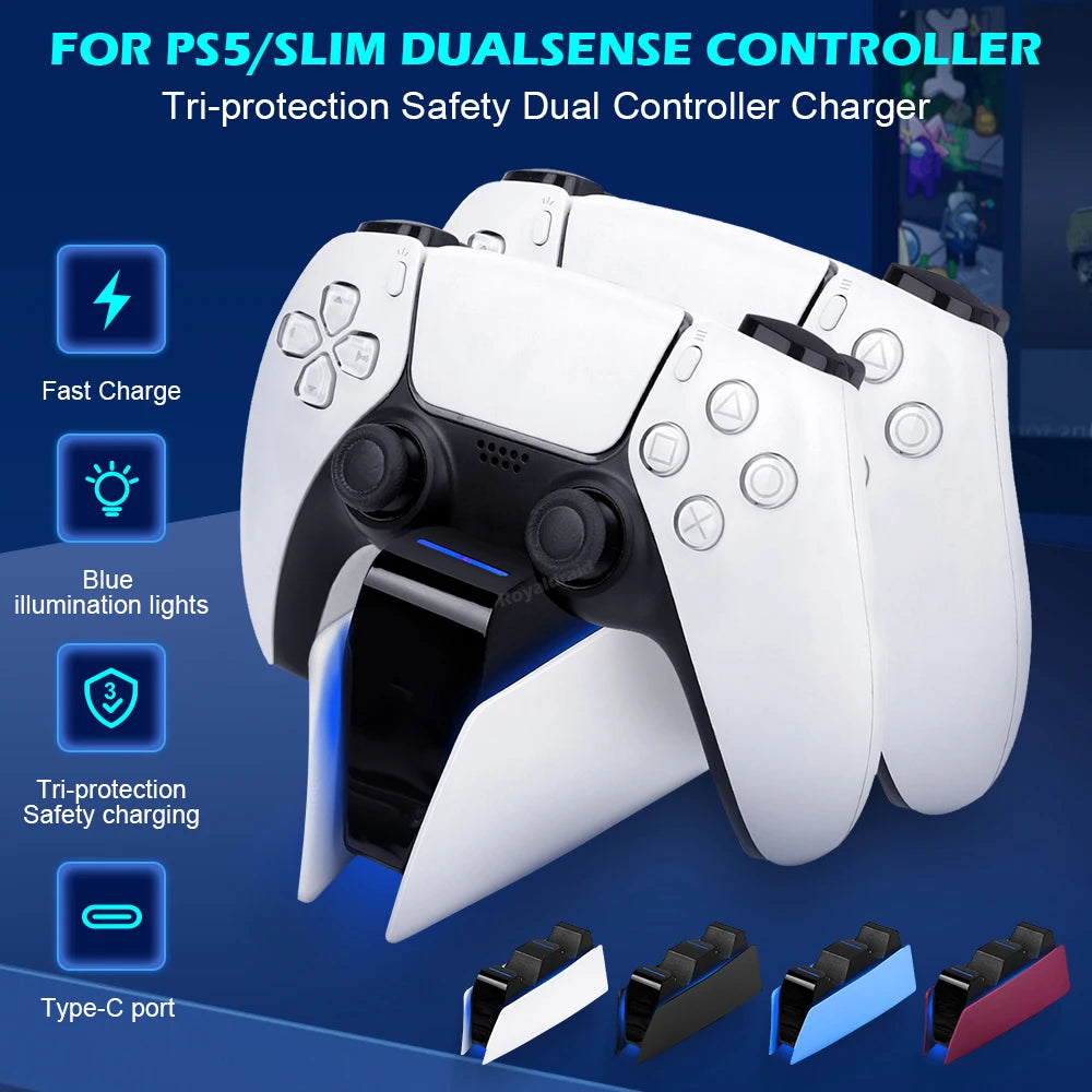 NEW Fast Dual Charging Station for PS5 Dual Wireless Game Controller Handle Charging Dock Stand for PS5 Slim Gamepad W LED