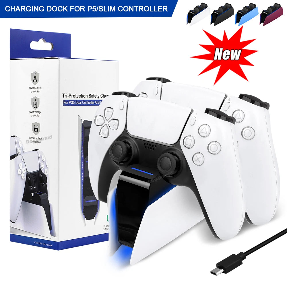 NEW Fast Dual Charging Station for PS5 Dual Wireless Game Controller Handle Charging Dock Stand for PS5 Slim Gamepad W LED